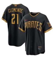 Men's Pittsburgh Pirates #21 Roberto Clemente Black 2026 City Connect Stadium Stitched Stitched Baseball Jersey