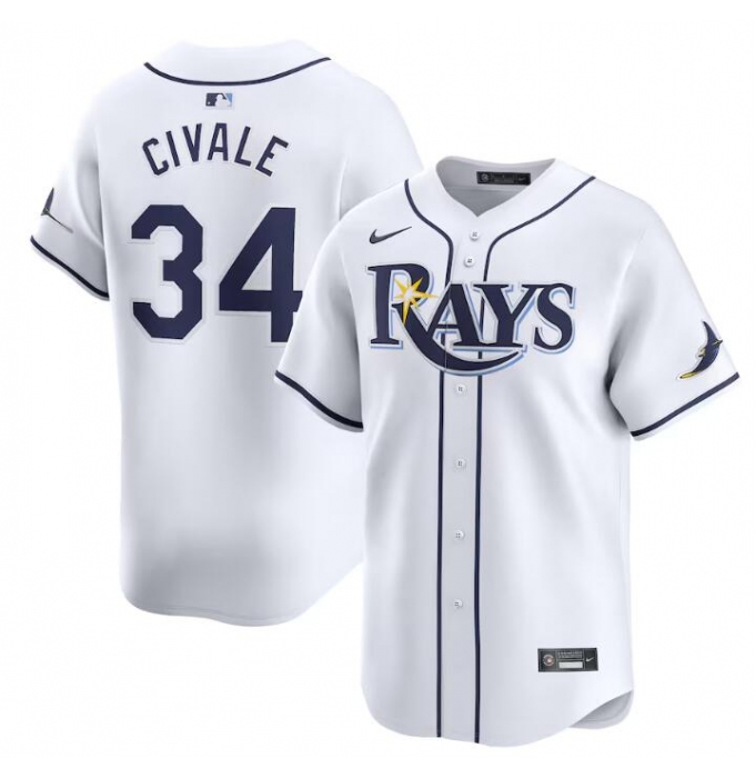 Men's Tampa Bay Rays #34 aron Civale White Home Limited Stitched Baseball Jersey