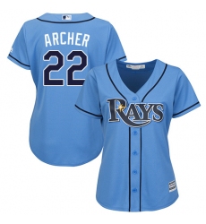 Women's Majestic Tampa Bay Rays #22 Chris Archer Authentic Light Blue Alternate 2 Cool Base MLB Jersey