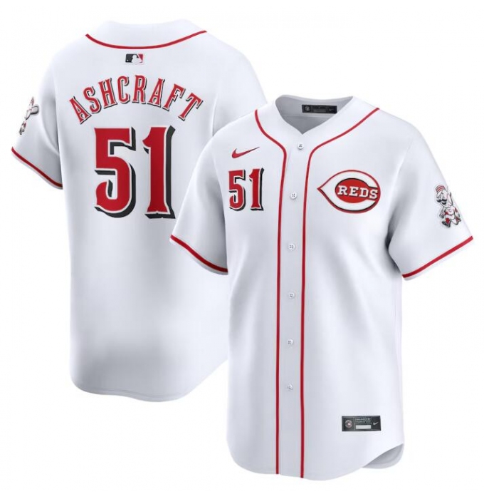 Men's Cincinnati Reds #51 Graham Ashcraft White Home Limited Stitched Baseball Jersey