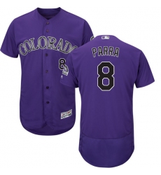 Men's Majestic Colorado Rockies #8 Gerardo Parra Purple Alternate Flex Base Authentic Collection MLB Jersey