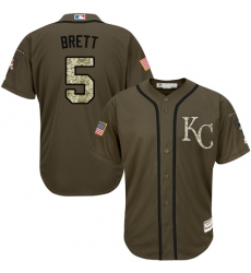 Youth Majestic Kansas City Royals #5 George Brett Authentic Green Salute to Service MLB Jersey