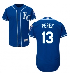 Men's Majestic Kansas City Royals #13 Salvador Perez Royal Blue Alternate Flex Base Authentic Collection MLB Jersey