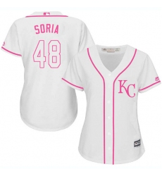Women's Majestic Kansas City Royals #48 Joakim Soria Replica White Fashion Cool Base MLB Jersey