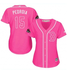Women's Majestic Boston Red Sox #15 Dustin Pedroia Authentic Pink Fashion 2018 World Series Champions MLB Jersey