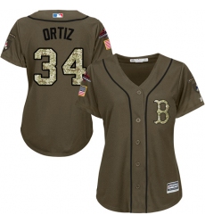 Women's Majestic Boston Red Sox #34 David Ortiz Authentic Green Salute to Service 2018 World Series Champions MLB Jersey