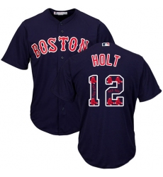 Men's Majestic Boston Red Sox #12 Brock Holt Authentic Navy Blue Team Logo Fashion Cool Base MLB Jersey