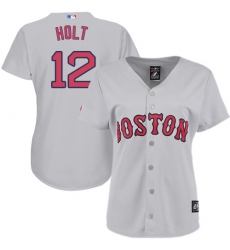 Women's Majestic Boston Red Sox #12 Brock Holt Replica Grey Road MLB Jersey