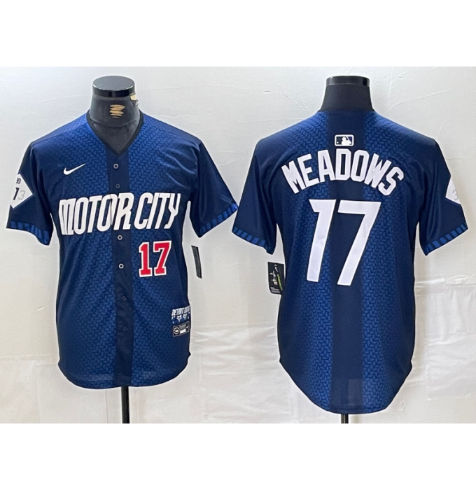 Men's Detroit Tigers #17 Parker Meadows Number Navy 2024 City Connect Cool Base Limited Stitched Jersey