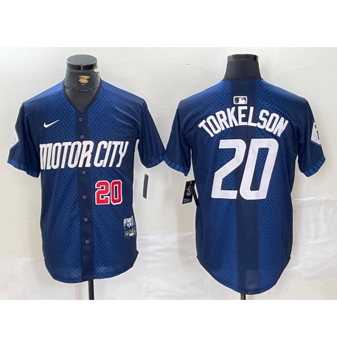 Men's Detroit Tigers #20 Spencer Torkelson Number 2024 Navy City Connect Cool Base Limited Stitched Jersey1