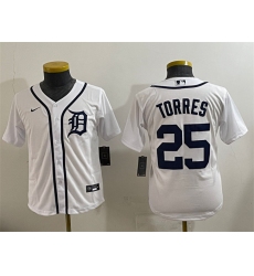 Youth Detroit Tigers #25 Gleyber Torres White Cool Base Stitched Baseball Jersey