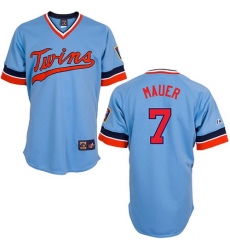 Men's Majestic Minnesota Twins #7 Joe Mauer Authentic Light Blue Cooperstown Throwback MLB Jersey
