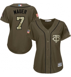 Women's Majestic Minnesota Twins #7 Joe Mauer Authentic Green Salute to Service MLB Jersey