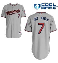 Youth Majestic Minnesota Twins #7 Joe Mauer Replica Grey Road Cool Base MLB Jersey
