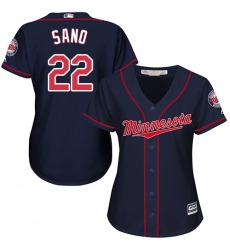 Women's Majestic Minnesota Twins #22 Miguel Sano Replica Navy Blue Alternate Road Cool Base MLB Jersey