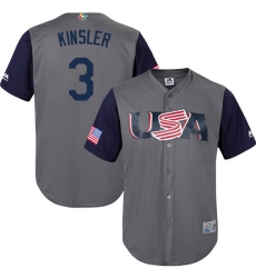 Youth USA Baseball Majestic #3 Ian Kinsler Gray 2017 World Baseball Classic Replica Team Jersey