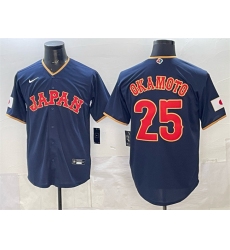 Men's Japan Baseball #25 Kazuma Okamoto Navy 2026 World Baseball Classic Road Stadium Stitched Jersey