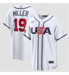 Men's USA Baseball #19 Mason Miller White 2026 World Baseball Classic Home Stadium Stitched Jersey