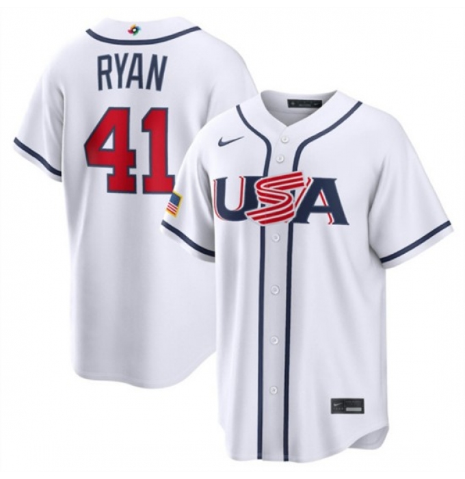 Men's USA Baseball #41 Joe Ryan White 2026 World Baseball Classic Home Stadium Stitched Jersey