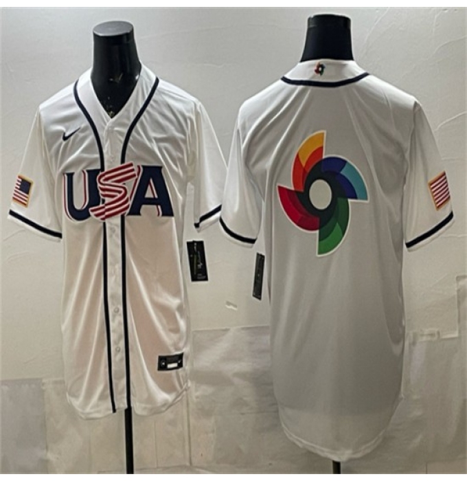 Men's USA Baseball Team Big Logo White 2026 World Baseball Classic Home Stadium Stitched Jersey