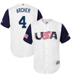 Men's USA Baseball Majestic #4 Chris Archer White 2017 World Baseball Classic Replica Team Jersey