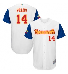 Men's Venezuela Baseball Majestic #14 Martin Prado White 2017 World Baseball Classic Authentic Team Jersey