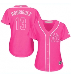 Women's Majestic New York Yankees #13 Alex Rodriguez Replica Pink Fashion Cool Base MLB Jersey