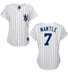 Women's Majestic New York Yankees #7 Mickey Mantle Authentic White/Black Strip MLB Jersey