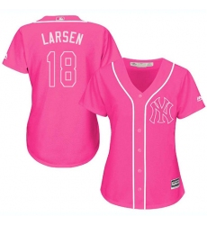 Women's Majestic New York Yankees #18 Don Larsen Authentic Pink Fashion Cool Base MLB Jersey