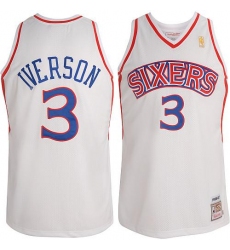 Men's Mitchell and Ness Philadelphia 76ers #3 Allen Iverson Swingman White Throwback NBA Jersey