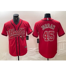 Men's Chicago Bulls #45 Michael Jordan Red Cool Base Stitched Baseball Jersey