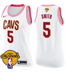 Women's Nike Cleveland Cavaliers #5 J.R. Smith Swingman White/Pink Fashion 2018 NBA Finals Bound NBA Jersey