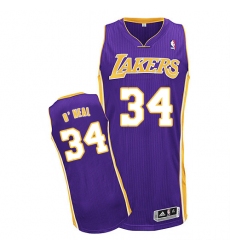 Men's Adidas Los Angeles Lakers #34 Shaquille O'Neal Authentic Purple Road NBA Jersey