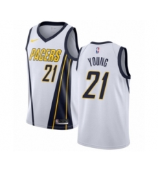 Men's Nike Indiana Pacers #21 Thaddeus Young White Swingman Jersey - Earned Edition