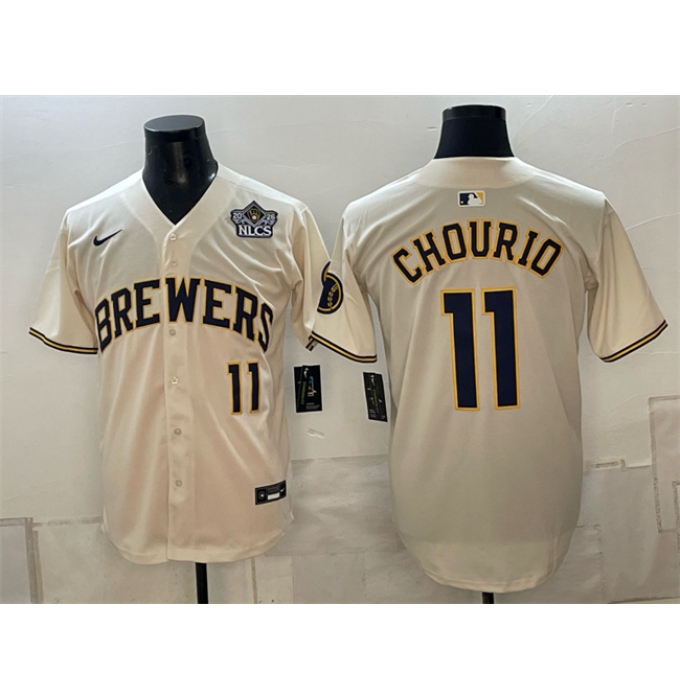 Men's Milwaukee Brewers #11 Jackson Chourio Cream 2026 NLCS Stitched Baseball Jersey