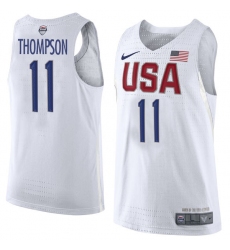 Men's Nike Team USA #11 Klay Thompson Authentic White 2016 Olympic Basketball Jersey