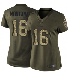 Women's Nike San Francisco 49ers #16 Joe Montana Elite Green Salute to Service NFL Jersey