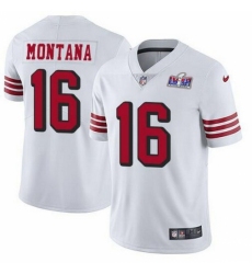 Youth San Francisco 49ers #16 Joe Montana White Throwback Vapor Untouchable Limited Stitched 2024 Super Bowl LVIII Jersey