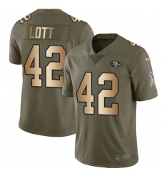 Men's Nike San Francisco 49ers #42 Ronnie Lott Limited Olive/Gold 2017 Salute to Service NFL Jersey