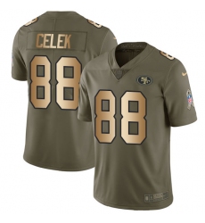Men's Nike San Francisco 49ers #88 Garrett Celek Limited Olive/Gold 2017 Salute to Service NFL Jersey