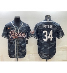 Men's Chicago Bears Blank #34 Walter Payton Grey Camo With Patch Cool Base Stitched Baseball Jersey