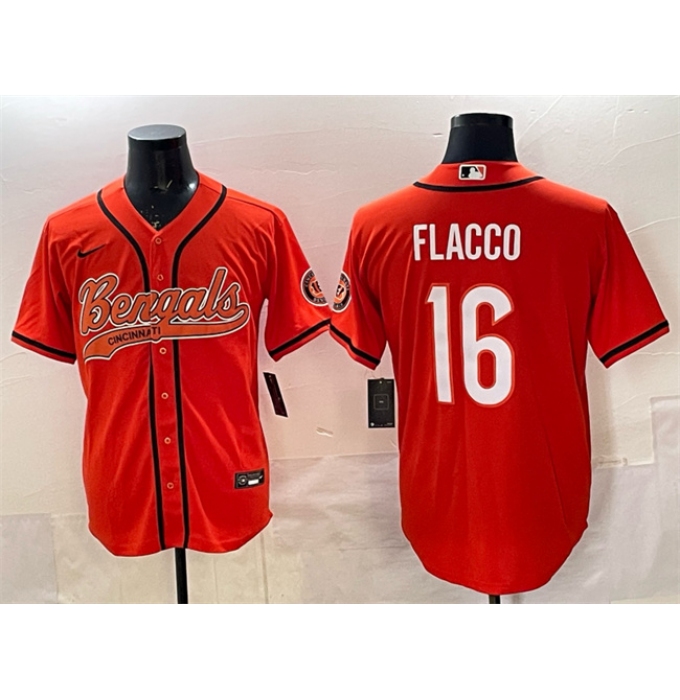 Men's Cincinnati Bengals #16 Joe Flacco Orange With Cool Base Stitched Baseball Jersey