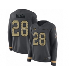 Women's Nike Cincinnati Bengals #28 Joe Mixon Limited Black Salute to Service Therma Long Sleeve NFL Jersey
