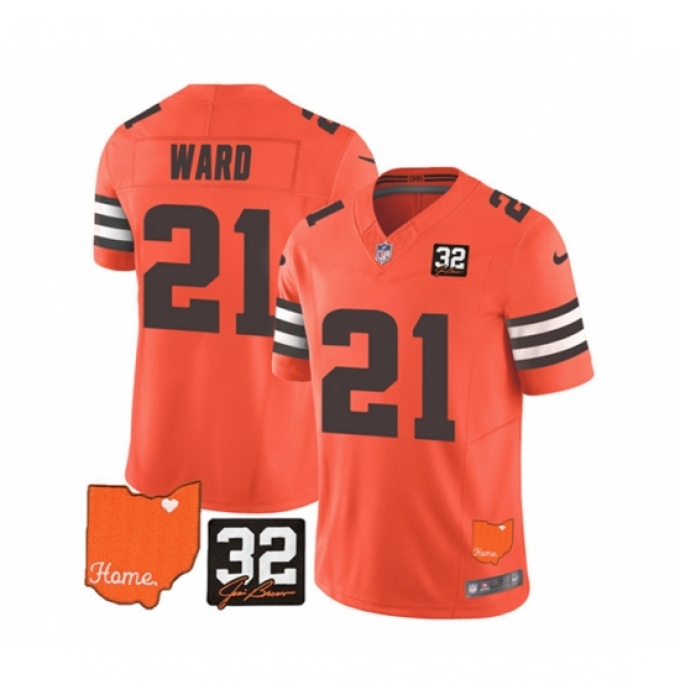 Men's Cleveland Browns #21 Denzel Ward Orange F U S E With Jim Brown Memorial Vapor Untouchable Limited Stitched Jersey