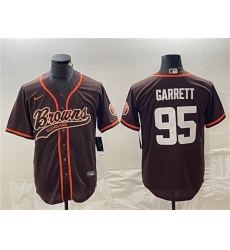 Men's Cleveland Browns #95 Myles Garrett Brown Cool Base Stitched Baseball Jersey