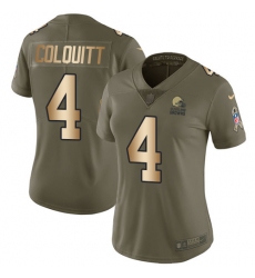 Women's Nike Cleveland Browns #4 Britton Colquitt Limited Olive/Gold 2017 Salute to Service NFL Jersey