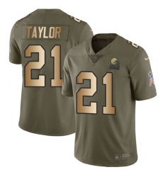 Youth Nike Cleveland Browns #21 Jamar Taylor Limited Olive/Gold 2017 Salute to Service NFL Jersey