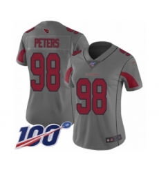 Women's Arizona Cardinals #98 Corey Peters Limited Silver Inverted Legend 100th Season Football Jersey