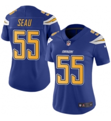 Women's Nike Los Angeles Chargers #55 Junior Seau Limited Electric Blue Rush Vapor Untouchable NFL Jersey