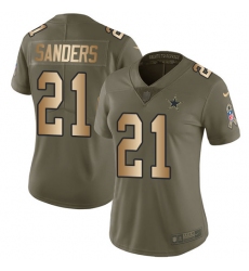 Women's Nike Dallas Cowboys #21 Deion Sanders Limited Olive/Gold 2017 Salute to Service NFL Jersey